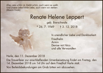 Traueranzeige von Renate Helene Leppert von HNA