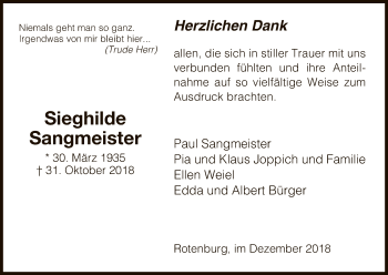 Traueranzeige von Sieghilde Sangmeister von HNA
