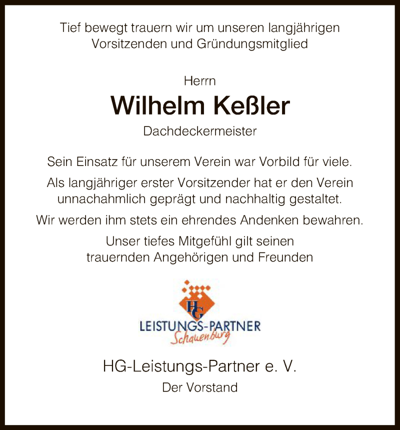  Traueranzeige für Wilhelm Keßler vom 21.12.2018 aus HNA