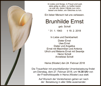 Traueranzeige von Brunhilde Ernst von HNA