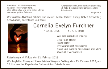 Traueranzeige von Cornelia Evelyn Furchner von HNA