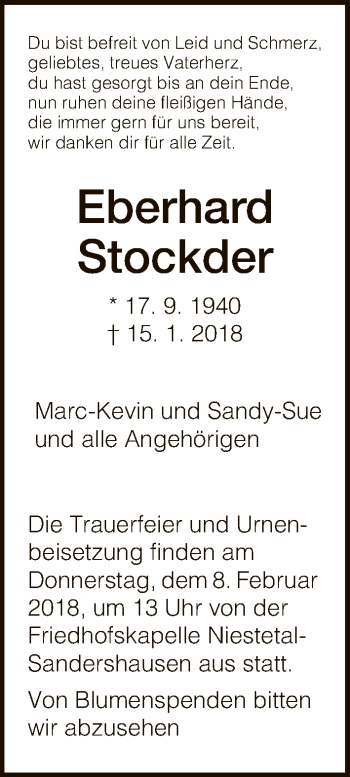 Traueranzeige von Eberhard Stockder von HNA