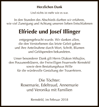 Traueranzeige von Elfriede und Josef  Illinger von HNA