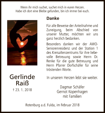 Traueranzeige von Gerlinde Raiß von HNA