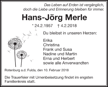 Traueranzeige von Hans-Jörg Merle von etm