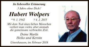 Traueranzeige von Hubert Wolpers von HNA