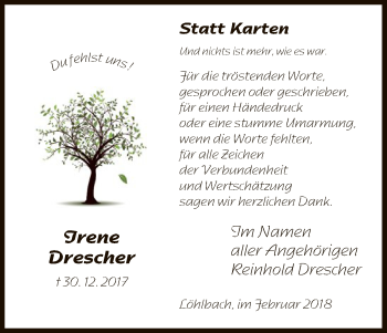 Traueranzeige von Irene Drescher von HNA