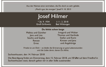 Traueranzeige von Josef Hilmer von HNA