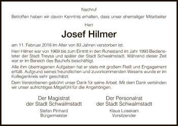 Traueranzeige von Josef Hilmer von HNA