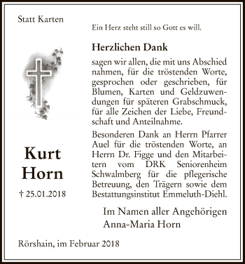 Traueranzeige von Kurt Horn von HNA