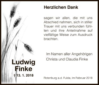 Traueranzeige von Ludwig Finke von HNA