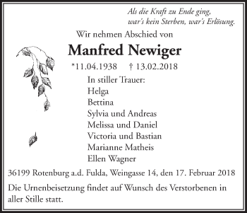 Traueranzeige von Manfred Nerwig von etm