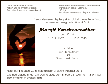 Traueranzeige von Margit Kaschenreuther von HNA