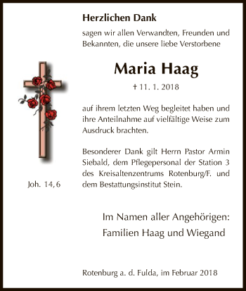 Traueranzeige von Maria Haag von HNA
