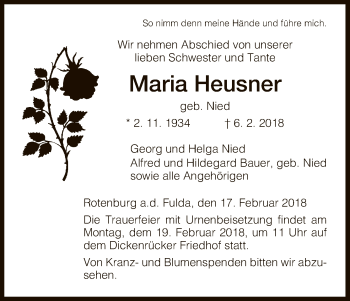 Traueranzeige von Maria Heusner von HNA