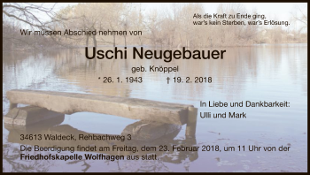 Traueranzeige von Uschi Neugebauer von HNA