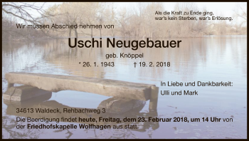 Traueranzeige von Uschi Neugebauer von HNA