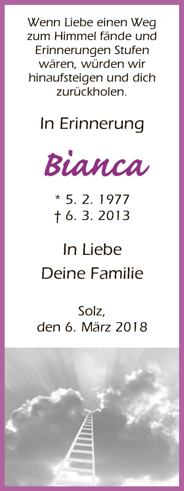  Traueranzeige für Bianca Sippel vom 06.03.2018 aus HNA