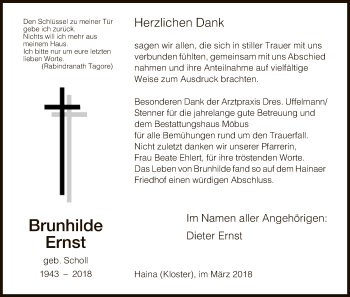 Traueranzeige von Brunhilde Ernst von HNA