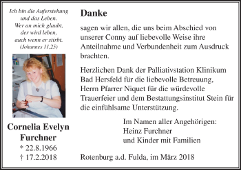 Traueranzeige von Cornelia Evelyn Furchner von etm