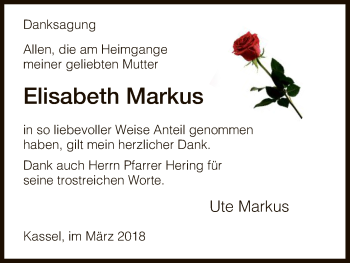 Traueranzeige von Elisabeth Markus von HNA