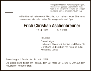 Traueranzeige von Erich Christian Aschenbrenner von HNA