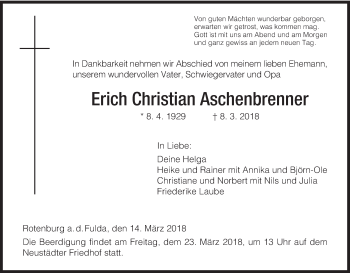 Traueranzeige von Erich Christian Aschenbrenner von etm