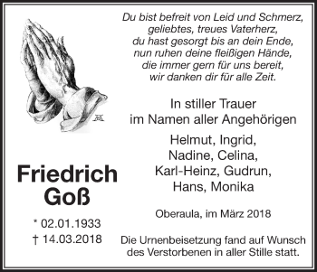 Traueranzeige von Friedrich Goß von etm