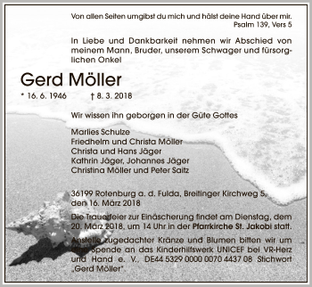 Traueranzeige von Gerd Möller von HNA