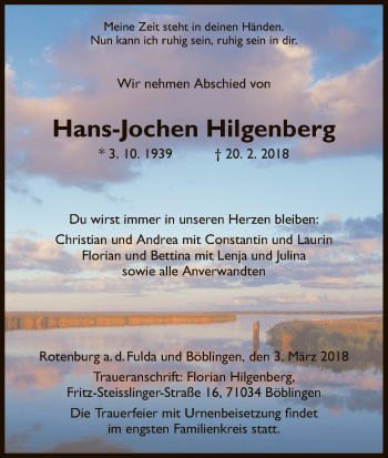 Traueranzeige von Hans-Jochen Hilgenberg von HNA