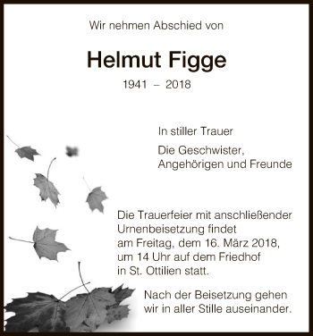 Traueranzeige von Helmut Figge von HNA