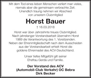 Traueranzeige von Horst Bauer von etm