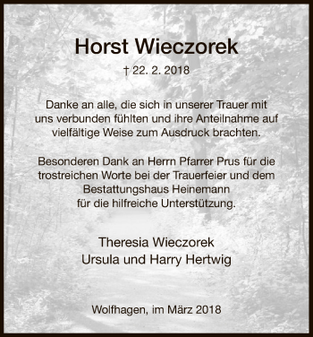 Traueranzeige von Horst Wieczorek von HNA