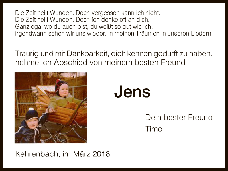  Traueranzeige für Jens Wagner vom 09.03.2018 aus HNA