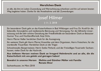 Traueranzeige von Josef Hilmer von HNA