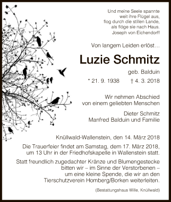 Traueranzeige von Luzie Schmitz von HNA