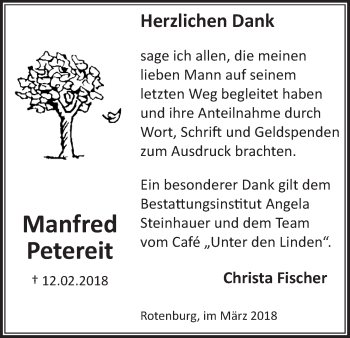 Traueranzeige von Manfred Petereit von etm