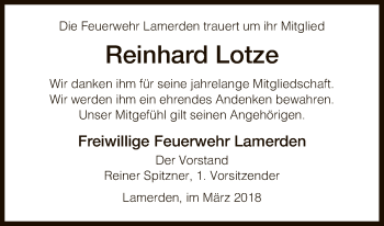 Traueranzeige von Reinhard Lotze von HNA