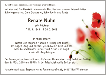 Traueranzeige von Renate Nuhn von HNA