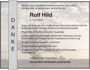 Traueranzeige von Rolf Hild von etm