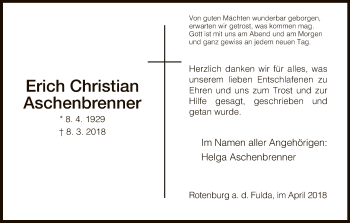 Traueranzeige von Erich Christian Aschenbrenner von HNA