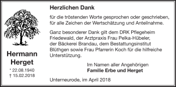 Traueranzeige von Hermann Herget von etm