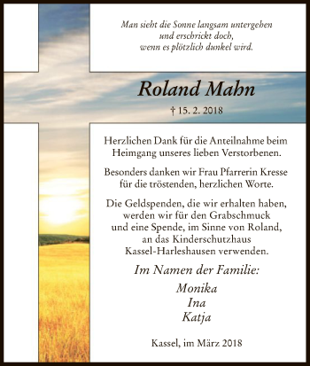 Traueranzeige von Roland Mahn von HNA