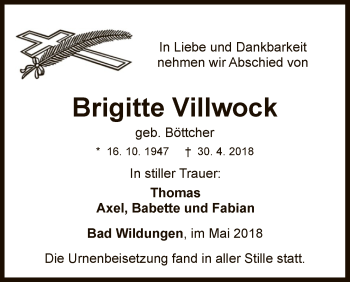 Traueranzeige von Brigitte Villwock von HNA
