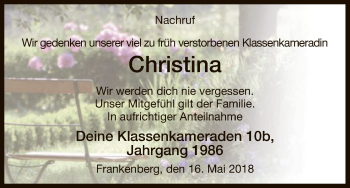 Traueranzeige von Christina  von HNA