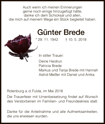 Traueranzeige von Günter Brede von HNA