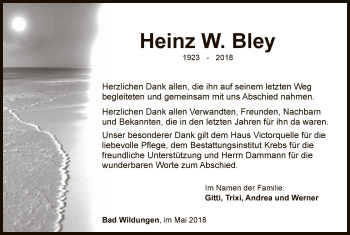 Traueranzeige von Heinz W. Bley von HNA
