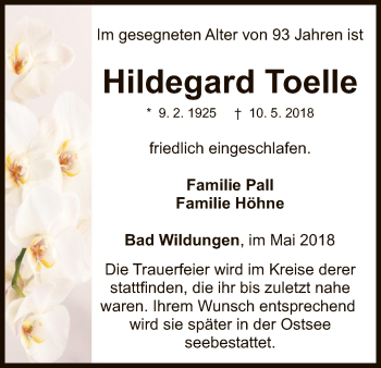 Traueranzeige von Hildegard Toelle von HNA