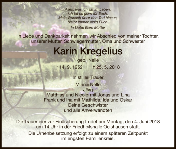 Traueranzeige von Karin Kregelius von HNA