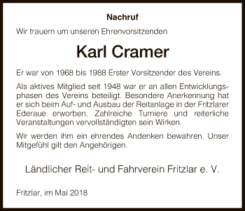 Traueranzeige von Karl Cramer von HNA